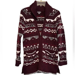 Eddie Bauer Women's Aztec Fair Isle Wood Blend Zip Cardigan Sweater